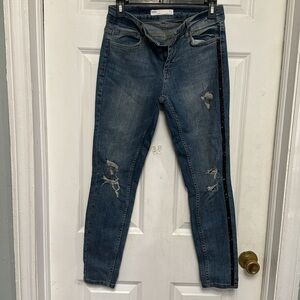 Women’s Zara Denim Jeans with Rhinestone Stripe